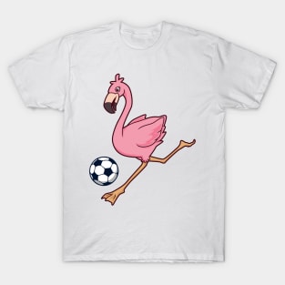 Cartoon flamingo playing soccer T-Shirt